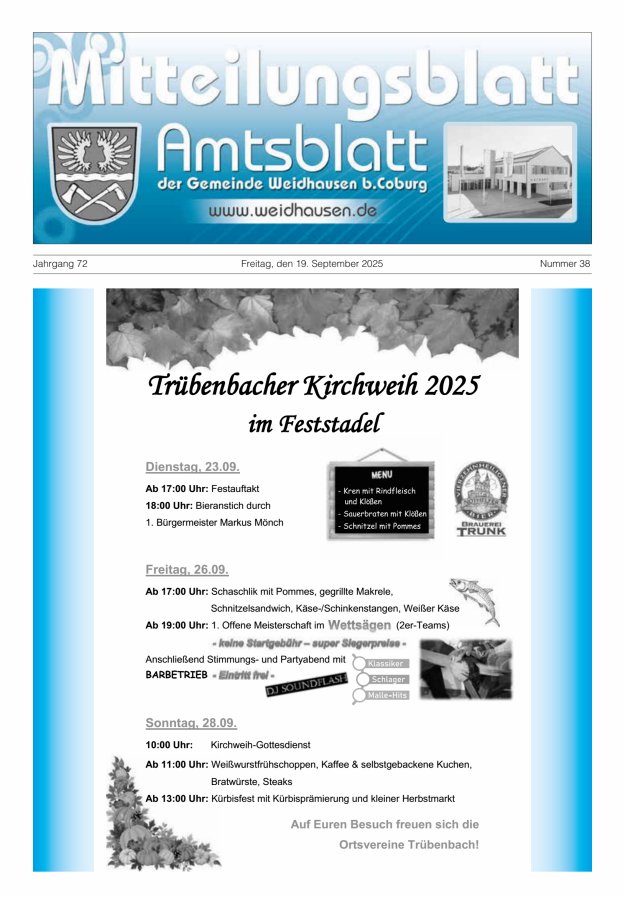 Mitteilungsblatt - Amtsblatt der Gemeinde Weidhausen b Coburg Titelblatt 38/2025