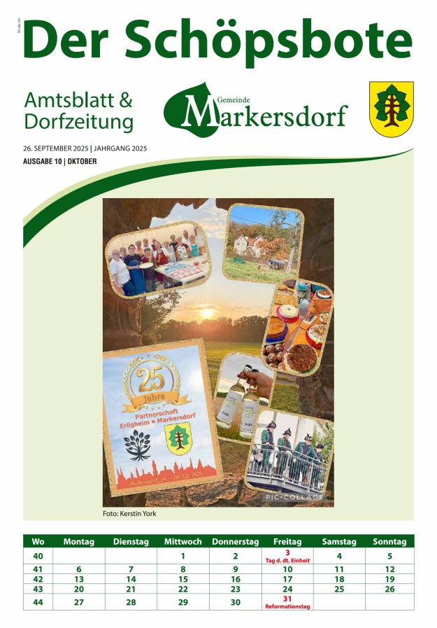 Amtsblatt und Dorfzeitung der Gemeinde Markersdorf Titelblatt 10/2025