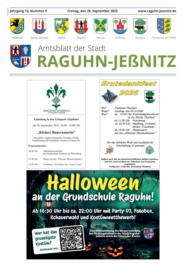 Amtsblatt der Stadt Raguhn-Jeßnitz Titelblatt 09/2025