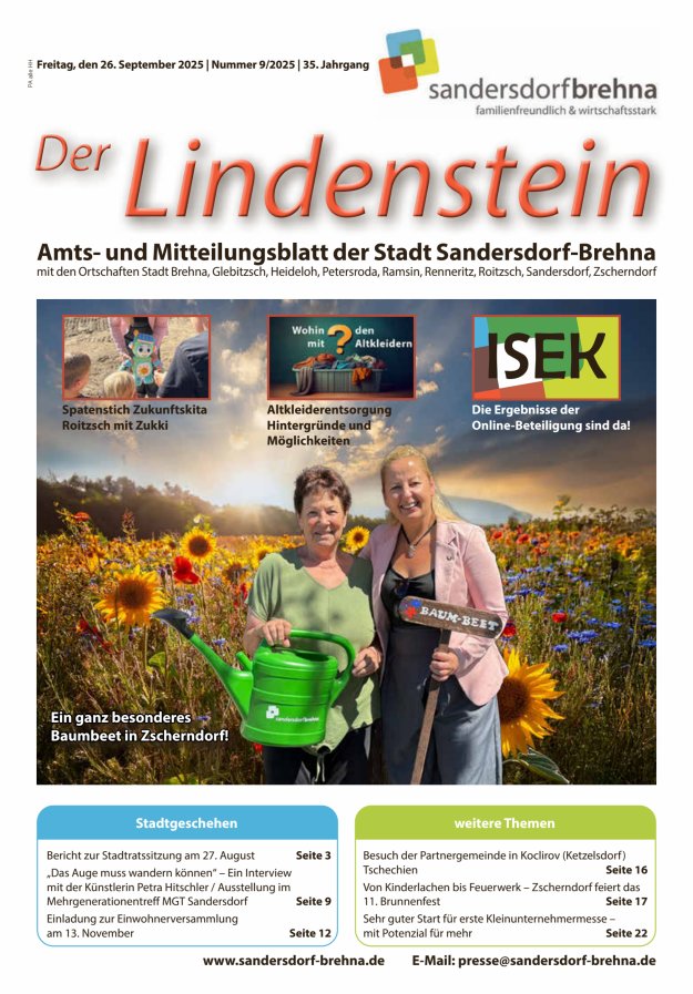 Der Lindenstein Amts- und Mitteilungsblatt der Stadt Sandersdorf-Brehna Titelblatt 09/2025