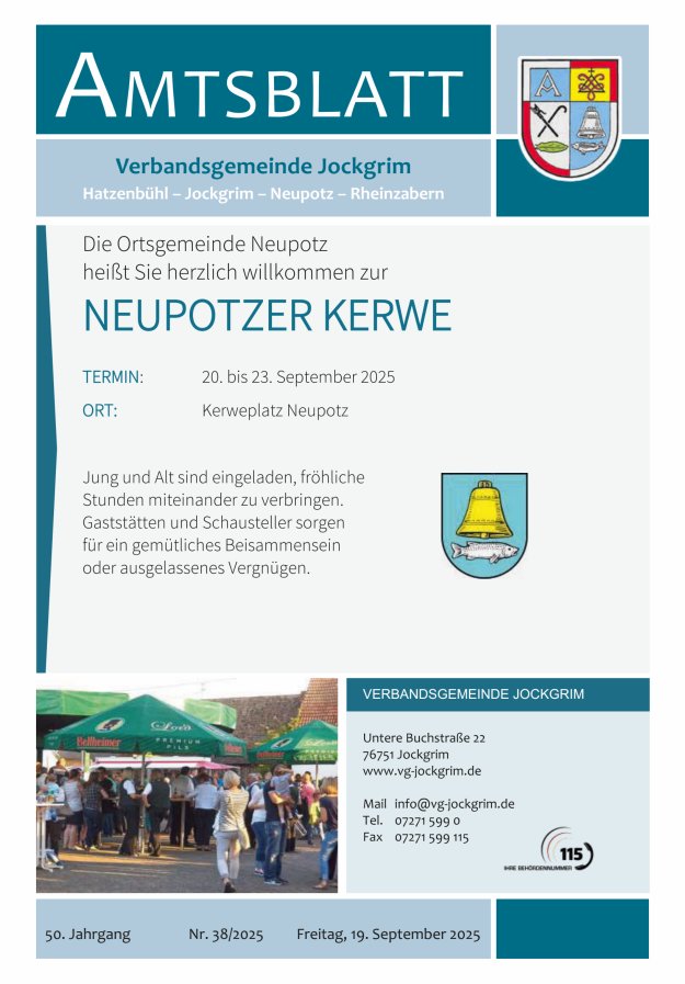 Amtsblatt VG Jockgrim Titelblatt 38/2025