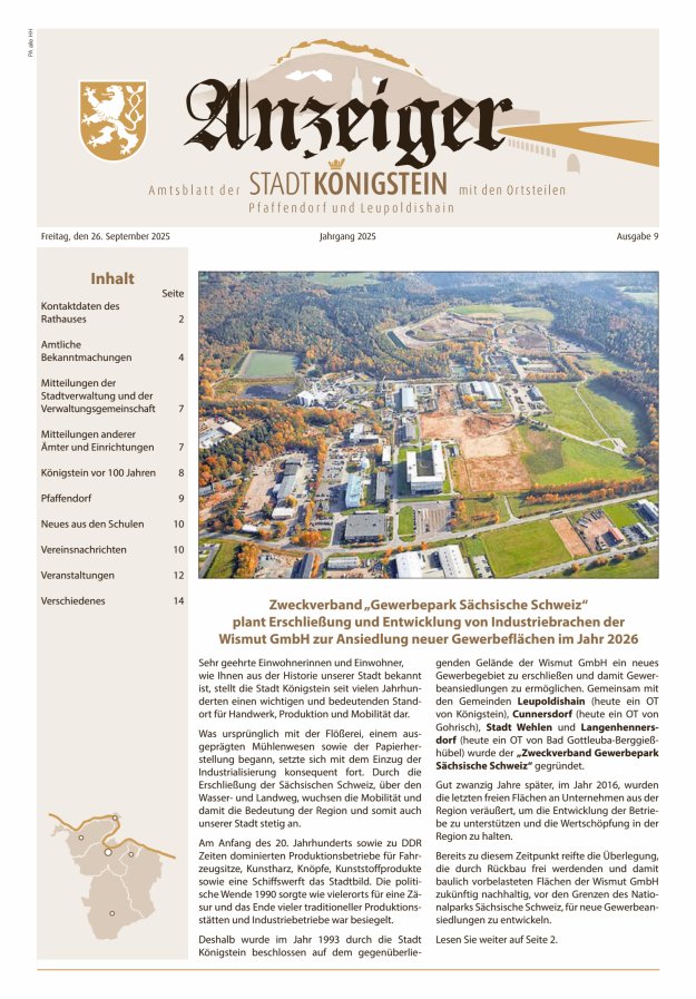 Amtsblatt der Stadt Königstein Titelblatt 09/2025