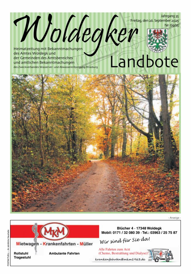 Woldegker Landbote Titelblatt 09/2025