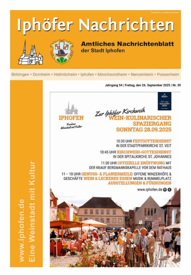 Iphöfer Nachrichten Titelblatt 39/2025