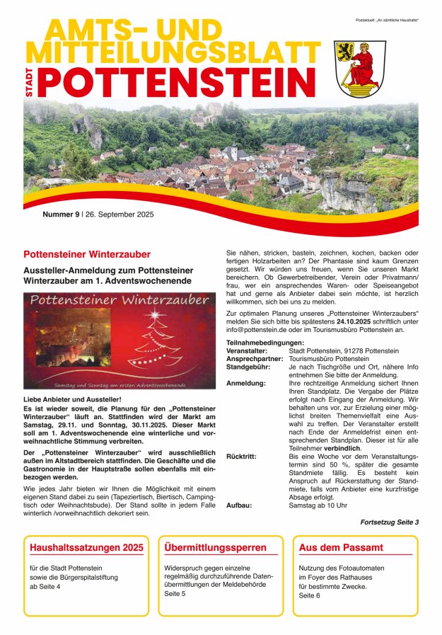 Amts- und Mitteilungsblatt der Stadt Pottenstein Titelblatt 09/2025