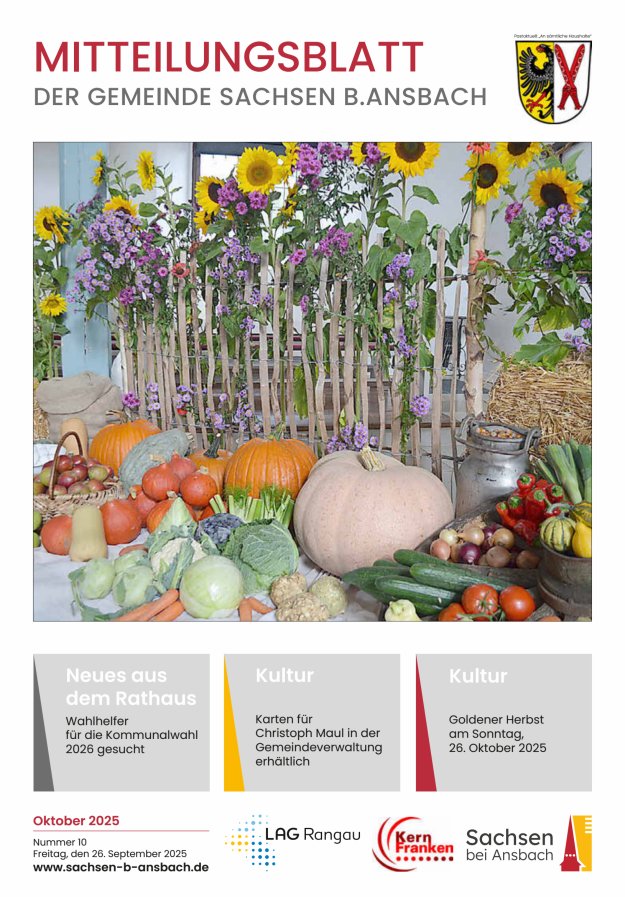 Amts- und Mitteilungsblatt der Gemeinde Sachsen b.Ansbach Titelblatt 10/2025