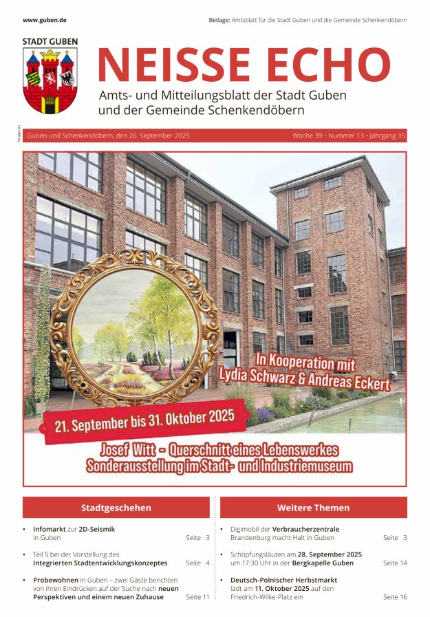 Neisse-Echo - Amtsblatt für die Stadt Guben und die Gemeinde Schenkendöbern Titelblatt 14/2025