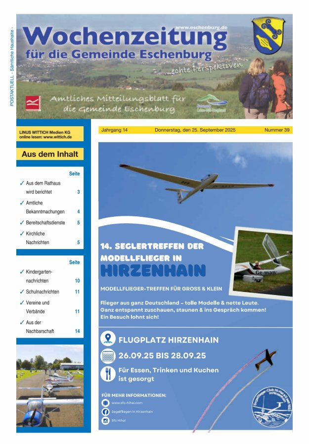 Wochenzeitung für die Gemeinde Eschenburg Titelblatt 39/2025