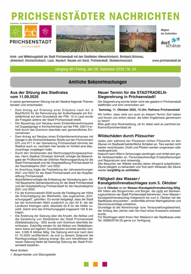 Prichsenstädter Nachrichten Titelblatt 20/2025