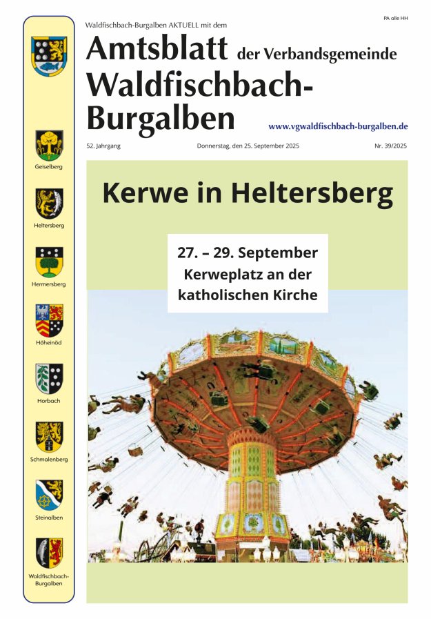 Amtsblatt der Verbandsgemeinde Waldfischbach-Burgalben Titelblatt 39/2025