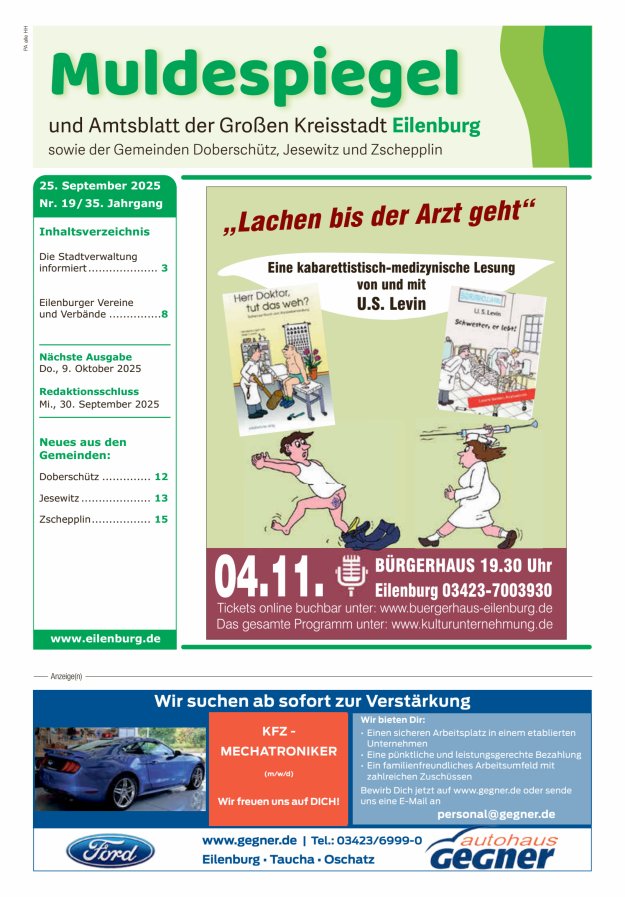Muldespiegel und Amtsblatt der Großen Kreisstadt Eilenburg und der Gemeinden Titelblatt 19/2025