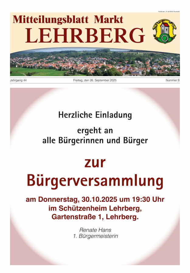 Mitteilungsblatt Markt Lehrberg Titelblatt 09/2025