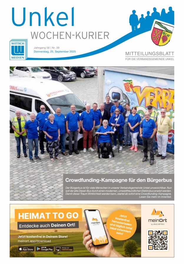 Wochen-Kurier Verbandsgemeinde Unkel Titelblatt 39/2025