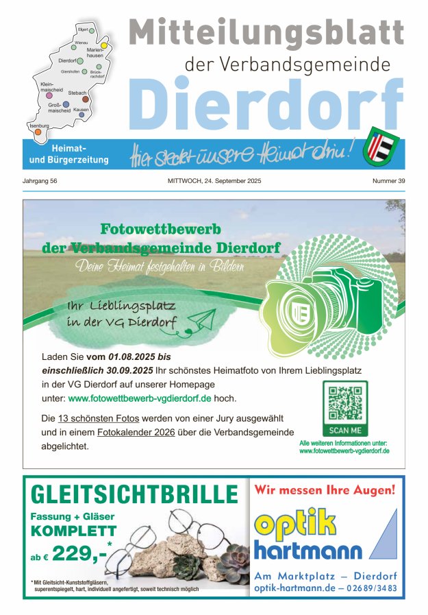 Mitteilungsblatt der Verbandsgemeinde Dierdorf Titelblatt 39/2025
