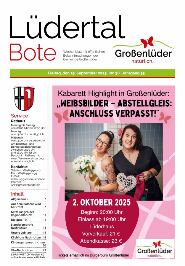 Wochenblatt mit öffentlichen Bekanntmachungen der Gemeinde Großenlüder Titelblatt 38/2025