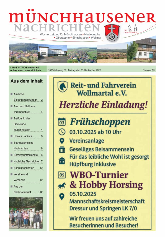 Münchhausener Nachrichten Titelblatt 39/2025