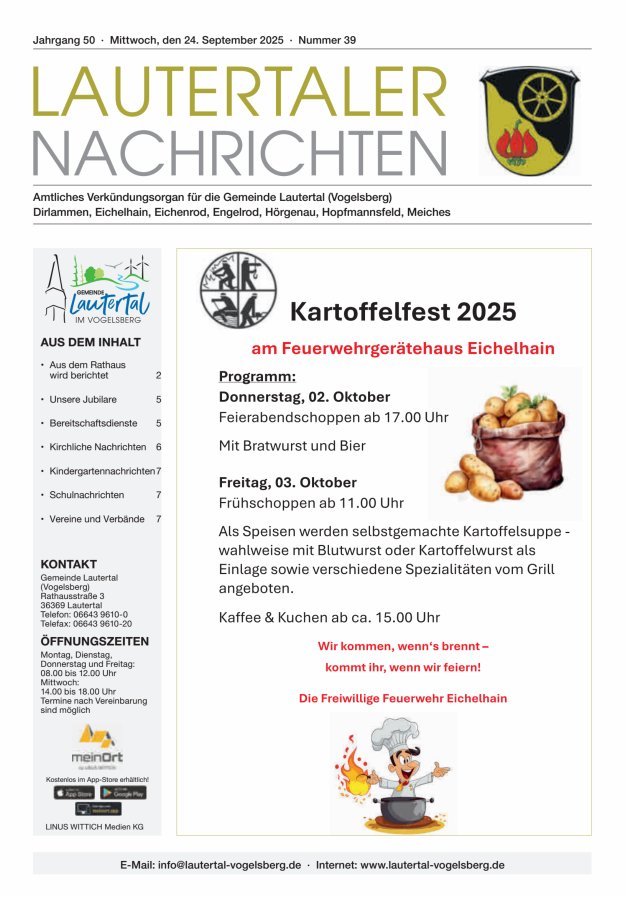 Lautertaler Nachrichten Titelblatt 39/2025