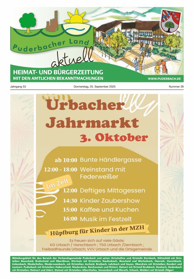 Puderbacher Land aktuell Titelblatt 39/2025