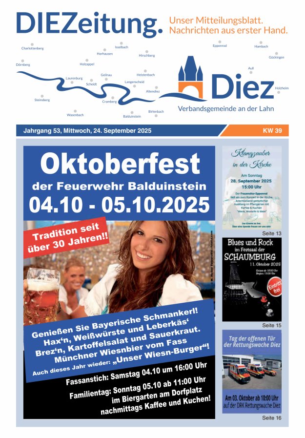 Mitteilungsblatt der Verbandsgemeinde Diez und der Ortsgemeinden Titelblatt 39/2025