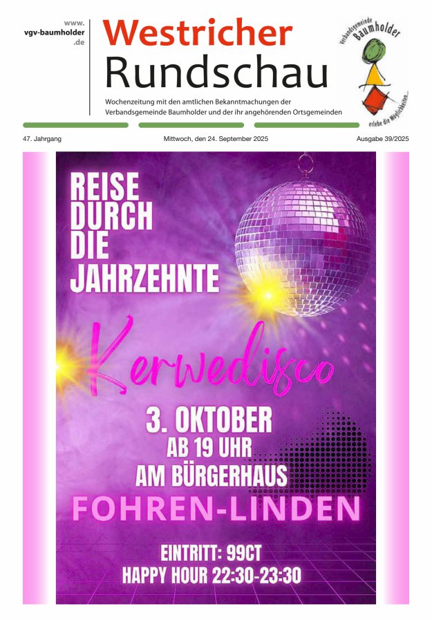 Westricher Rundschau VG Baumholder Titelblatt 39/2025