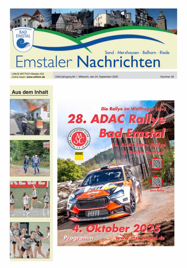 Emstaler Nachrichten Titelblatt 39/2025