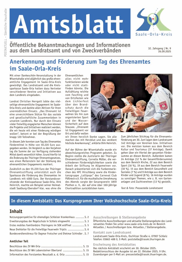 Amtsblatt des Saale-Orla-Kreises Titelblatt 09/2025
