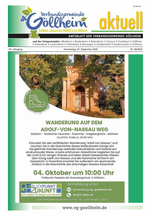 Verbandsgemeinde Göllheim aktuell Titelblatt 39/2025