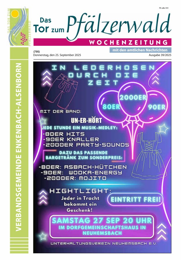 Das Tor zum Pfälzer Wald - VG Enkenbach-Alsenborn Titelblatt 39/2025