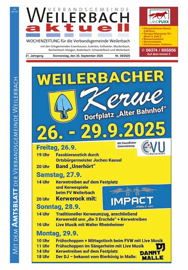 Verbandsgemeinde Weilerbach aktuell Titelblatt 39/2025