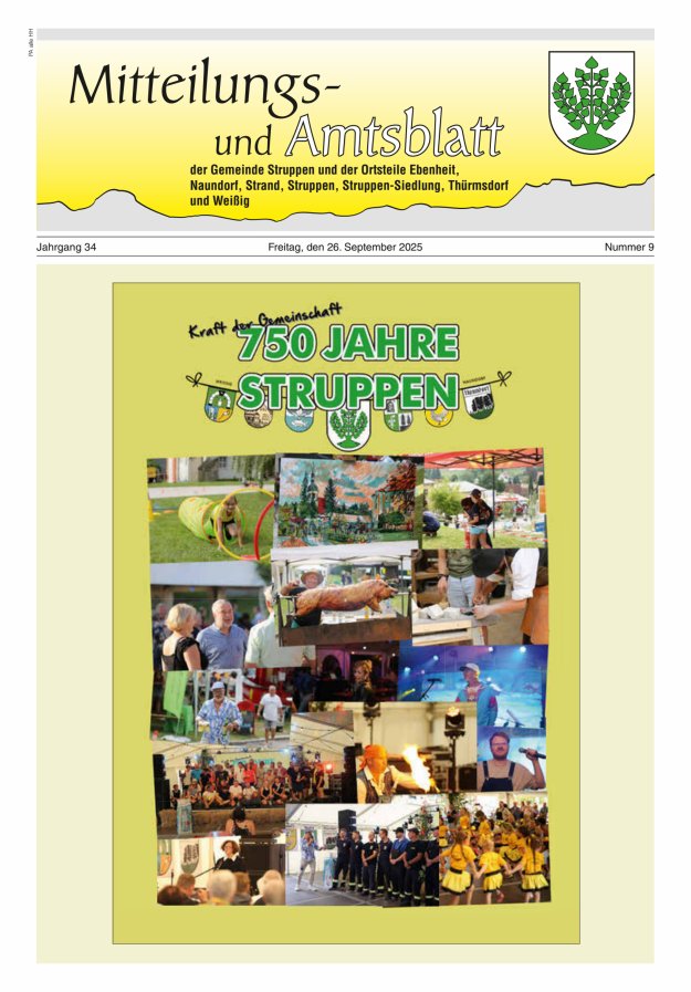 Mitteilungs- und Amtsblatt der Gemeinde Struppen und der Ortsteile Titelblatt 09/2025
