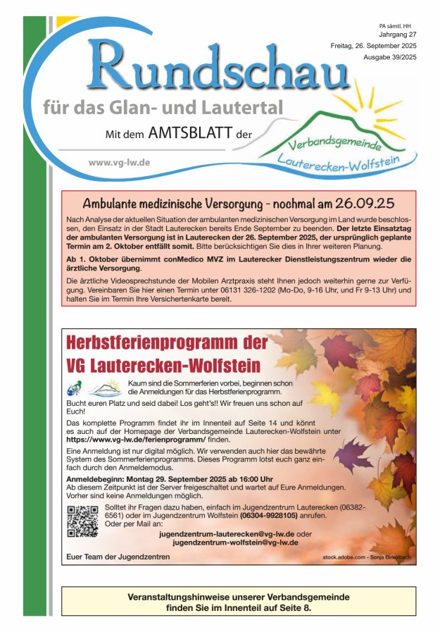 Rundschau für das Glan- und Lautertal Titelblatt 39/2025