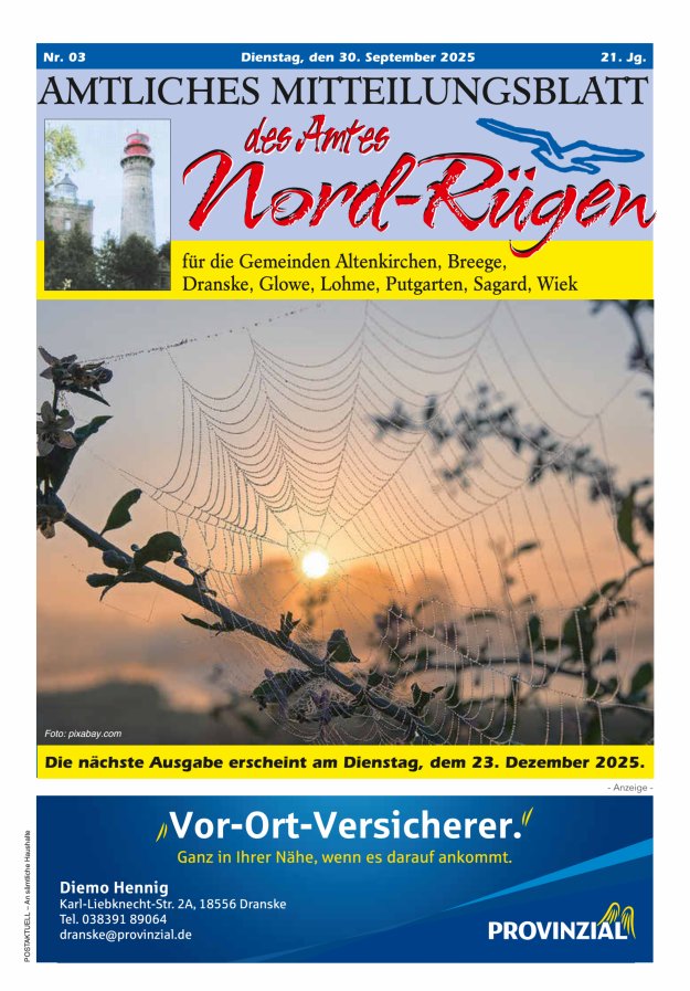 Amtliches Mitteilungsblatt des Amtes Nord-Rügen Titelblatt 03/2025