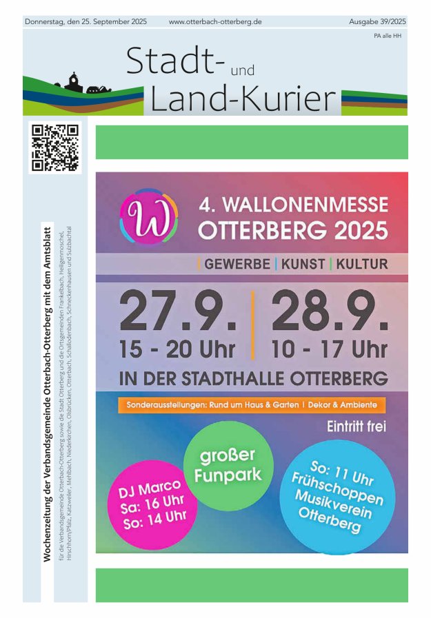 Stadt- und Land-Kurier Otterbach-Otterberg Titelblatt 39/2025