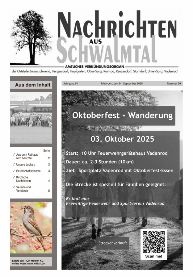 Nachrichten aus Schwalmtal Titelblatt 39/2025