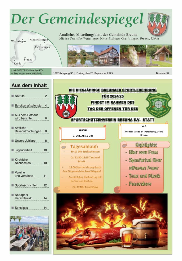 Der Gemeindespiegel (Breuna) Titelblatt 39/2025