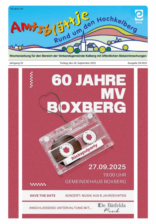 Amtsblättje - Rund um den Hochkelberg Titelblatt 39/2025