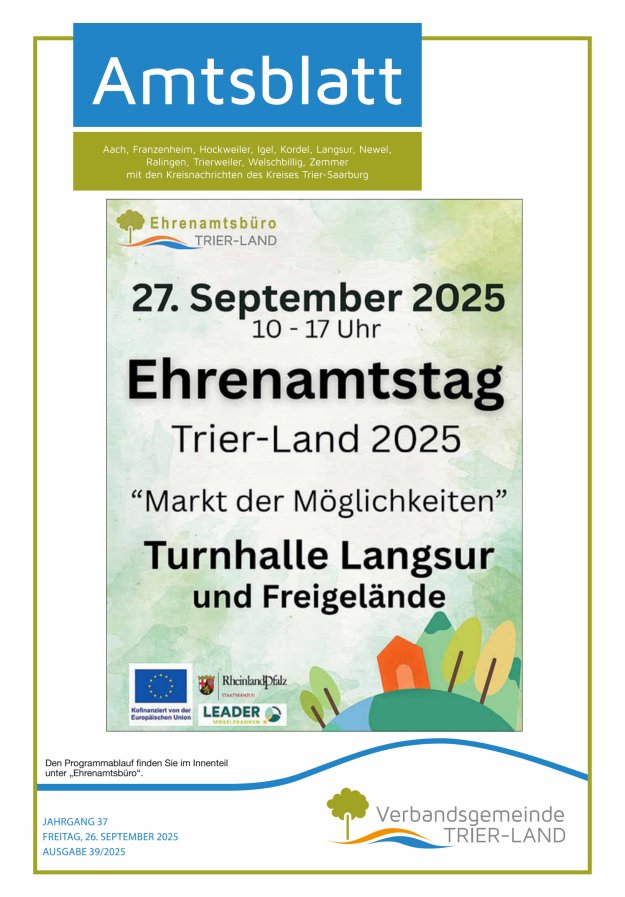 Amtsblatt VG Trier-Land Titelblatt 39/2025