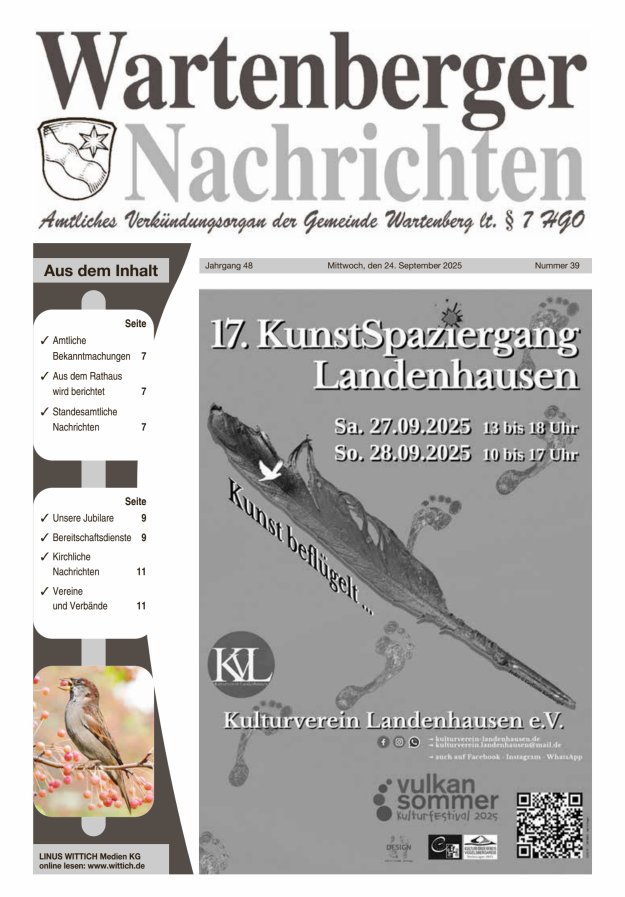 Wartenberger Nachrichten Titelblatt 39/2025