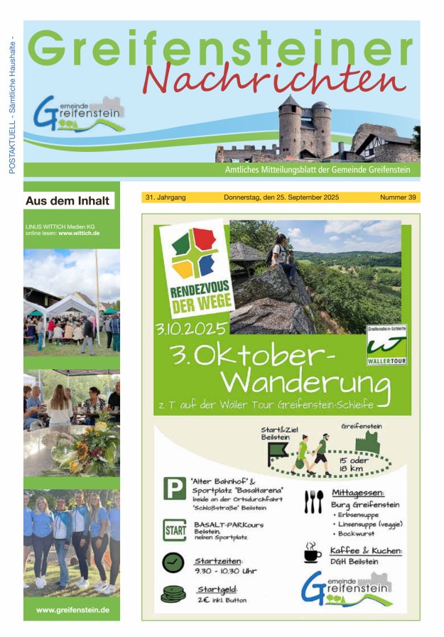 Mitteilungsblatt der Gemeinde Greifenstein Titelblatt 39/2025