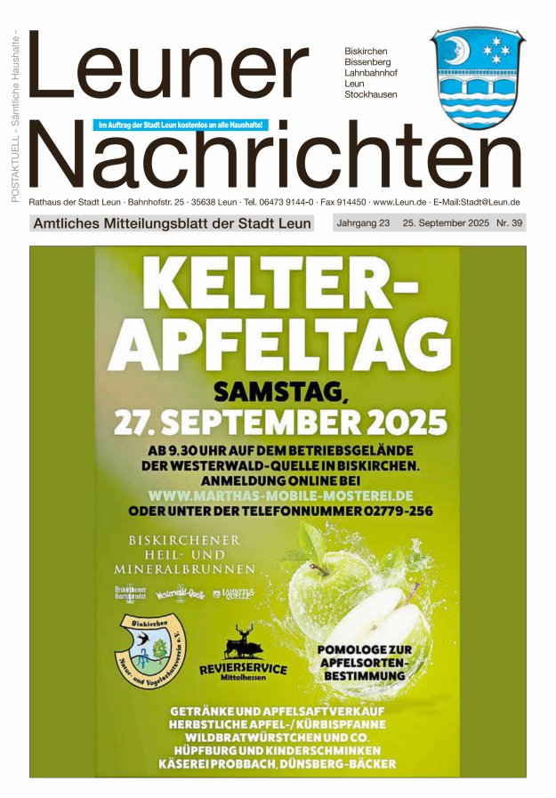 Leuner Nachrichten Titelblatt 39/2025