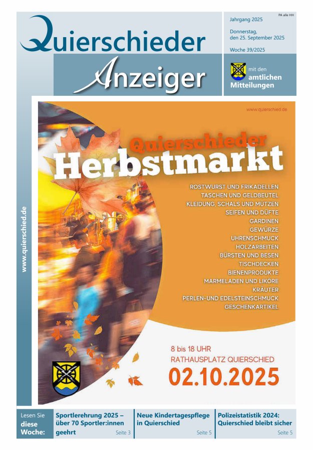 Quierschieder Anzeiger Titelblatt 39/2025