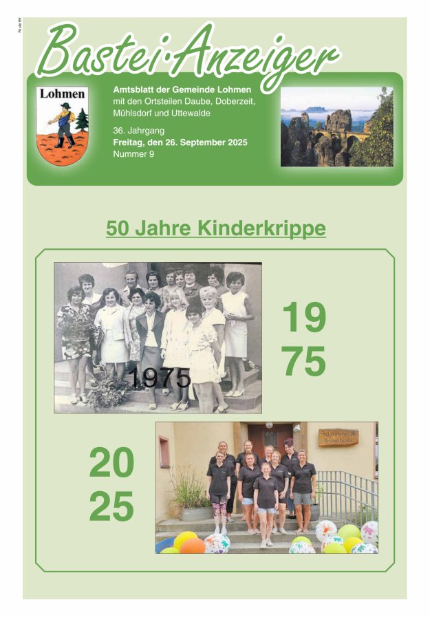 Bastei-Anzeiger - Amtsblatt der Gemeinde Lohmen mit den Ortsteilen Titelblatt 09/2025