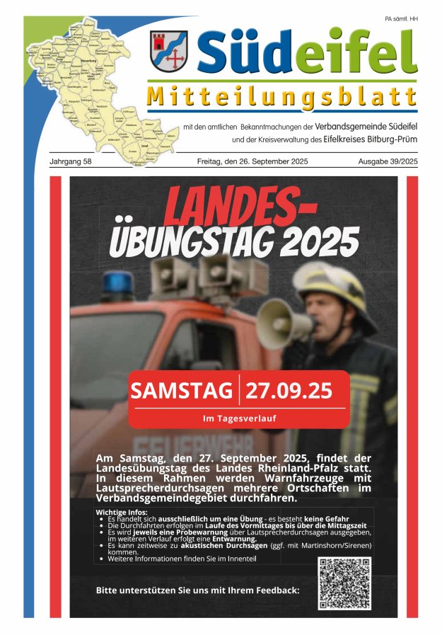 Mitteilungsblatt Südeifel Titelblatt 39/2025