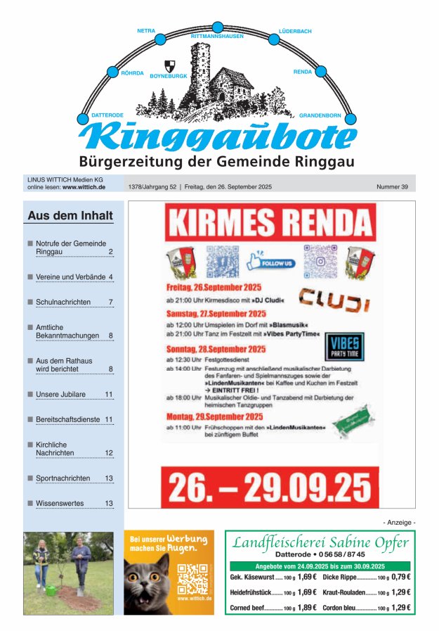 Ringgaubote Titelblatt 39/2025