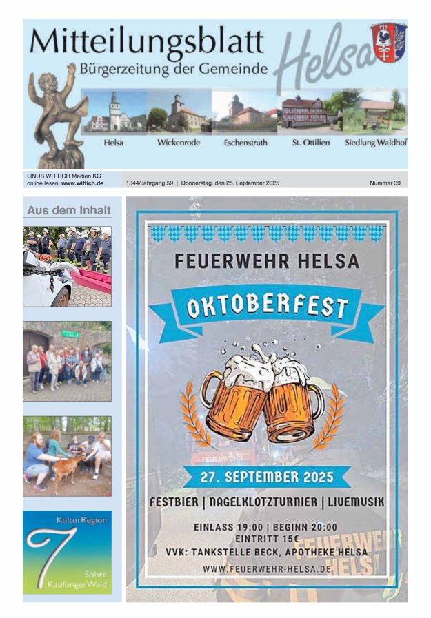 Mitteilungsblatt Helsa Titelblatt 39/2025