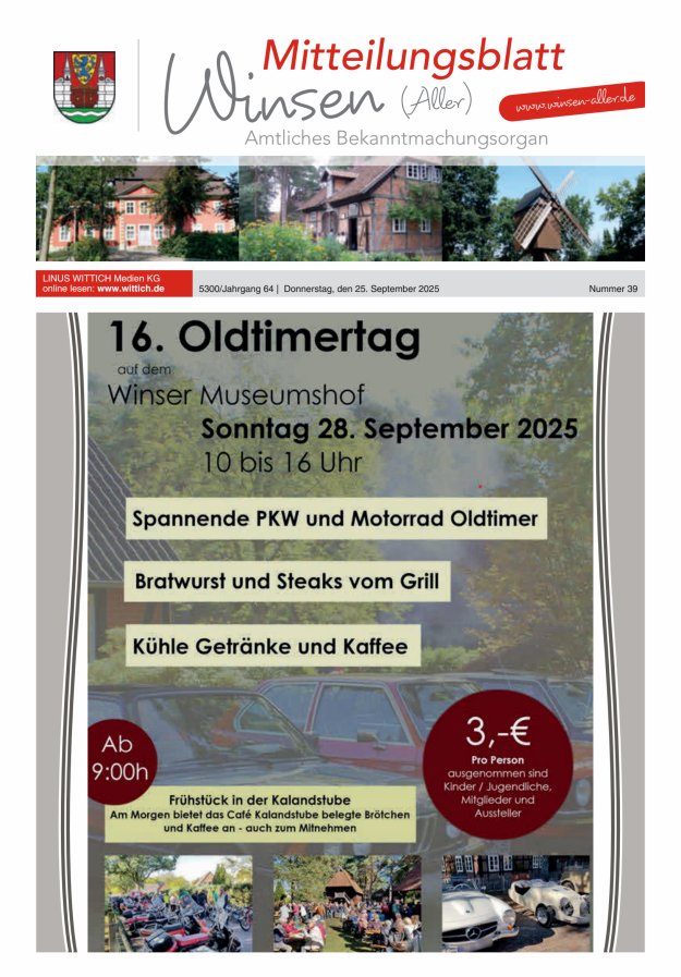 Mitteilungsblatt der Gemeinde Winsen Titelblatt 39/2025