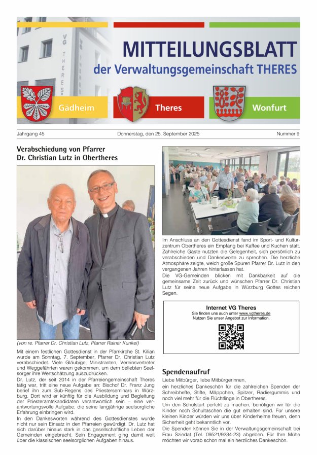 Mitteilungsblatt der Verwaltungsgemeinschaft Theres Titelblatt 09/2025