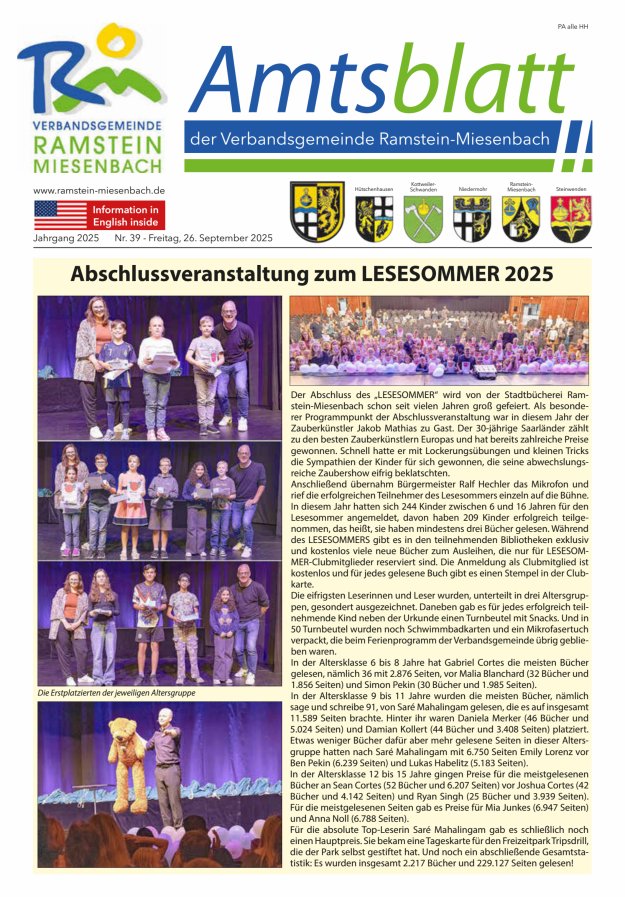 Amtsblatt VG Ramstein-Miesenbach Titelblatt 39/2025