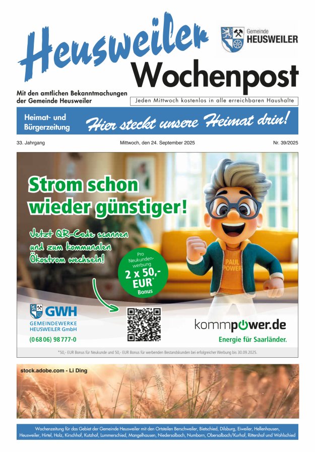 Heusweiler Wochenpost Titelblatt 39/2025