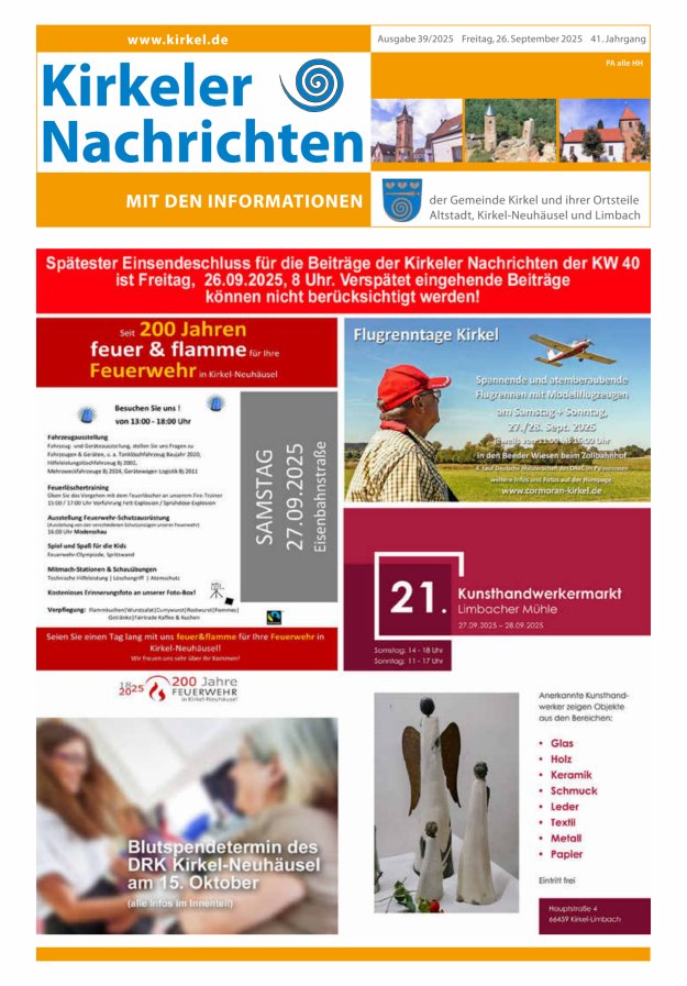 Kirkeler Nachrichten Titelblatt 39/2025